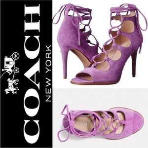 Coach Kira Wildflower Fushia Suede Leather Criss-Cross Stilettos Shoes Size 7.5